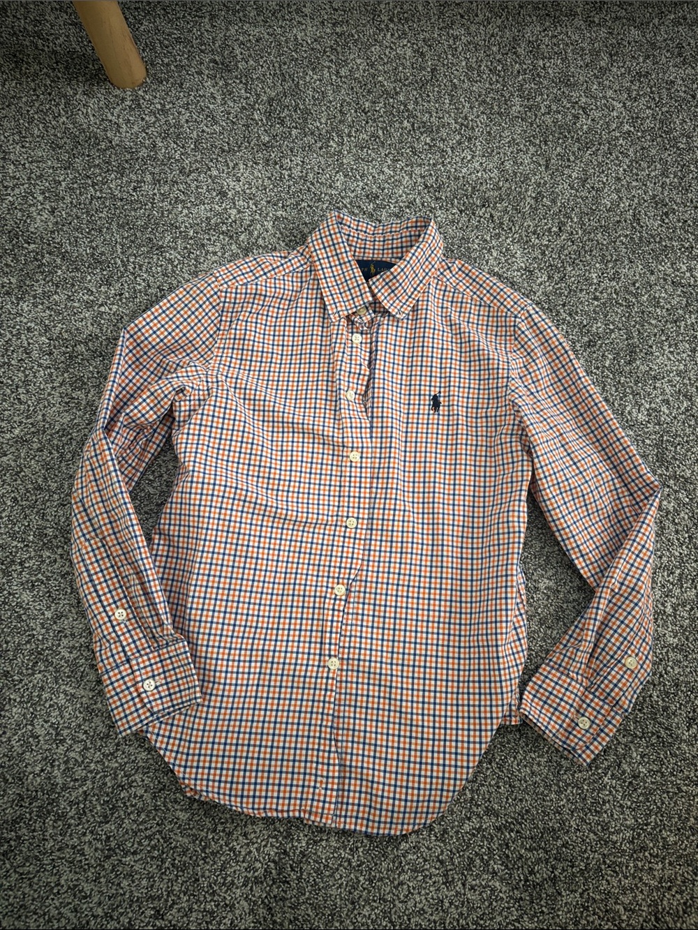 Boys Ralph Lauren Orange and Blue Checked Button-Down Shirt size 10/12